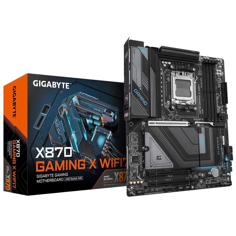 Mainboard GIGABYTE AMD X870 SAM5 ATX Memory DDR5 Memory slots 4 2xPCI-Express 3 0 1x 1xPCI-Express 5 0 16x 3xM 2 1xHDMI 4xUSB 2 0 4xUSB 3 2 2xUSB-C 1xRJ45 3xAudio port X870GAMINGXWIFI7