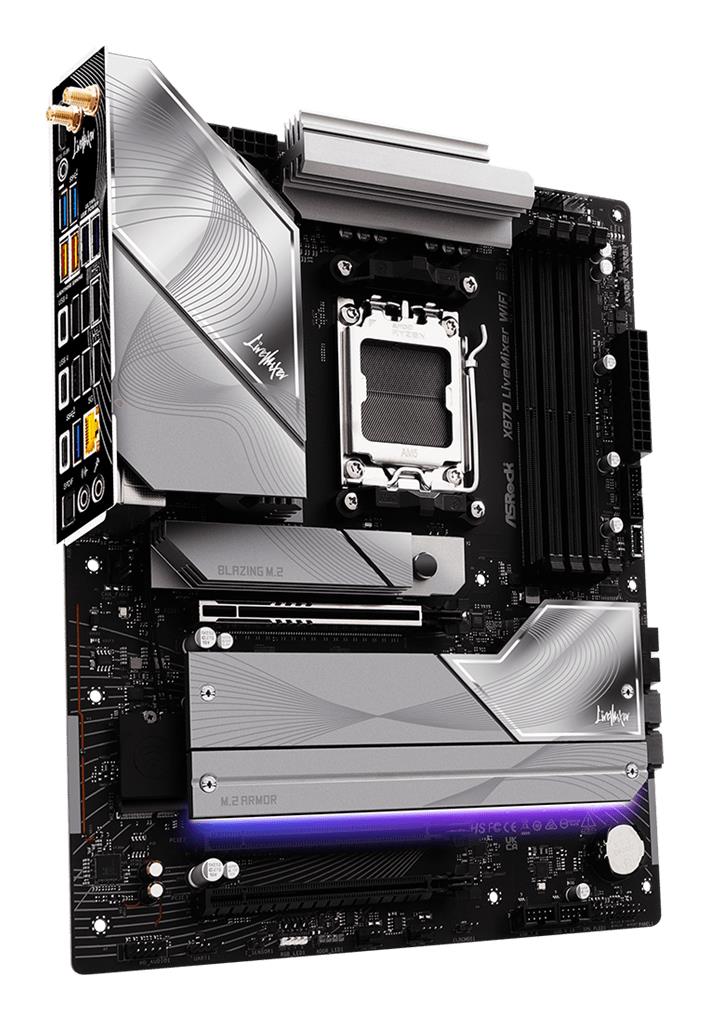 Mainboard ASROCK AMD X870 Socket AM5 ATX RAM DDR5-SDRAM 4xSlots On-board graphics card Yes Wi-Fi Yes Bluetooth Yes 1xNumber of M 2  M  slots X870LIVEMIXERWIFI