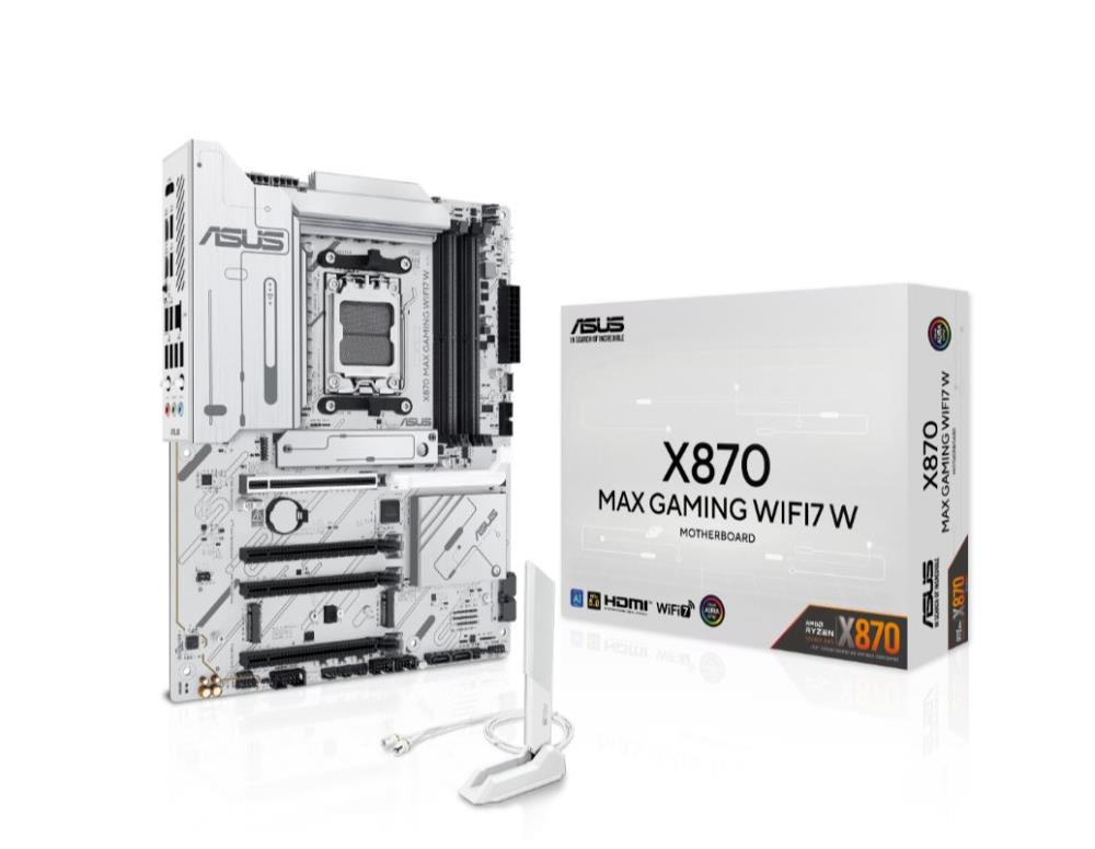 Mainboard ASUS AMD X870 SAM5 ATX Memory DDR5 Memory slots 4 1xPCI-Express 3 0 16x 2xPCI-Express 4 0 16x 1xPCI-Express 5 0 16x 3xM 2 1xHDMI 4xUSB 2 0 4xUSB 3 2 2xUSB-C 1xOptical S PDIF 1xRJ45 3xAudio port X870MAXGAMINGWIFI7W