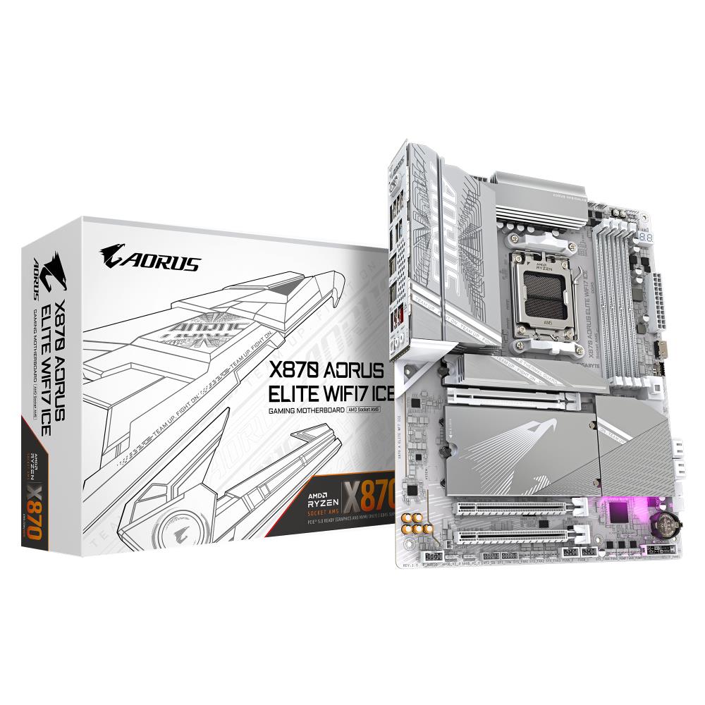 Mainboard GIGABYTE AMD X870E SAM5 ATX Memory DDR5 Memory slots 4 1xPCI-Express 3 0 2x 1xPCI-Express 4 0 4x  1xPCI-Express 5 0 16x 4xM 2 1xHDMI 4xUSB 2 0 6xUSB 3 2 2xUSB-C 1xOptical S PDIF 1xRJ45 2xAudio port X870AELITEWF7ICE