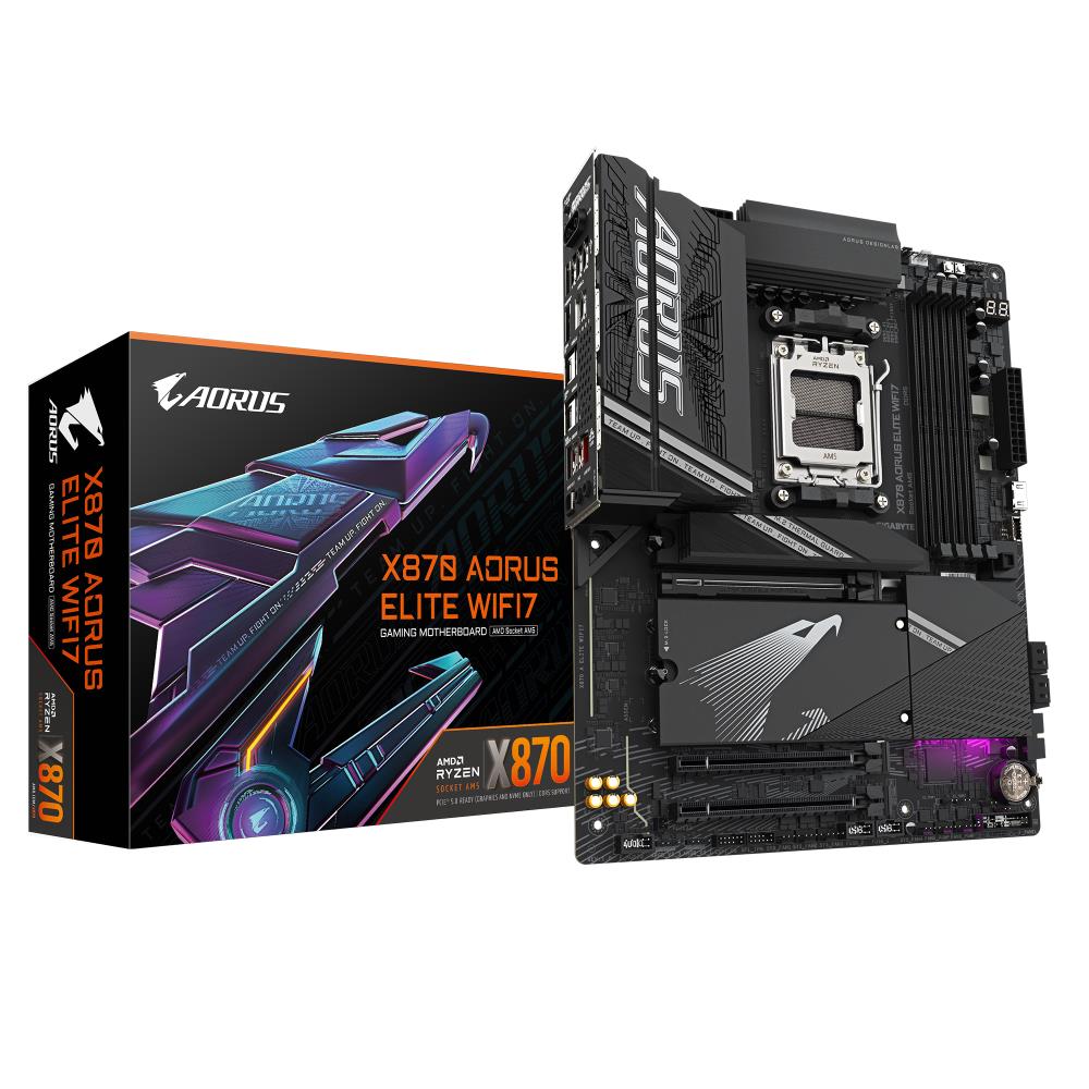 Mainboard GIGABYTE AMD X870 SAM5 ATX Memory DDR5 Memory slots 4 1xPCI-Express 3 0 2x 1xPCI-Express 4 0 4x  1xPCI-Express 5 0 16x 4xM 2 1xHDMI 4xUSB 2 0 6xUSB 3 2 2xUSB-C 1xOptical S PDIF 1xRJ45 2xAudio port X870AELITEWIFI7