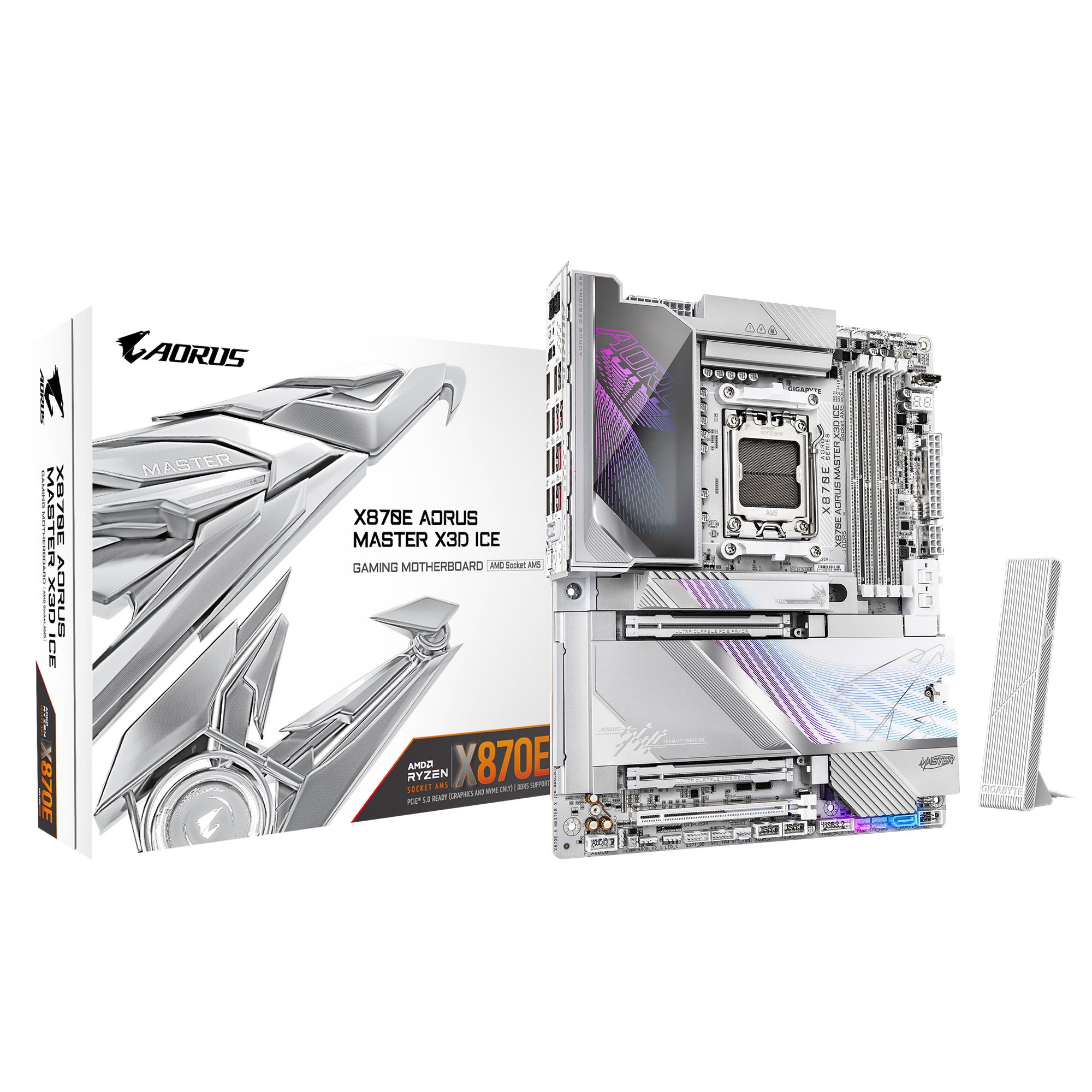 Mainboard GIGABYTE AMD X870E Socket AM5 ATX RAM DDR5-SDRAM 4xSlots Wi-Fi Yes Bluetooth Yes 5xNumber of M 2  M  slots X870E A MASTER X ICE X870EAMASTERXICE