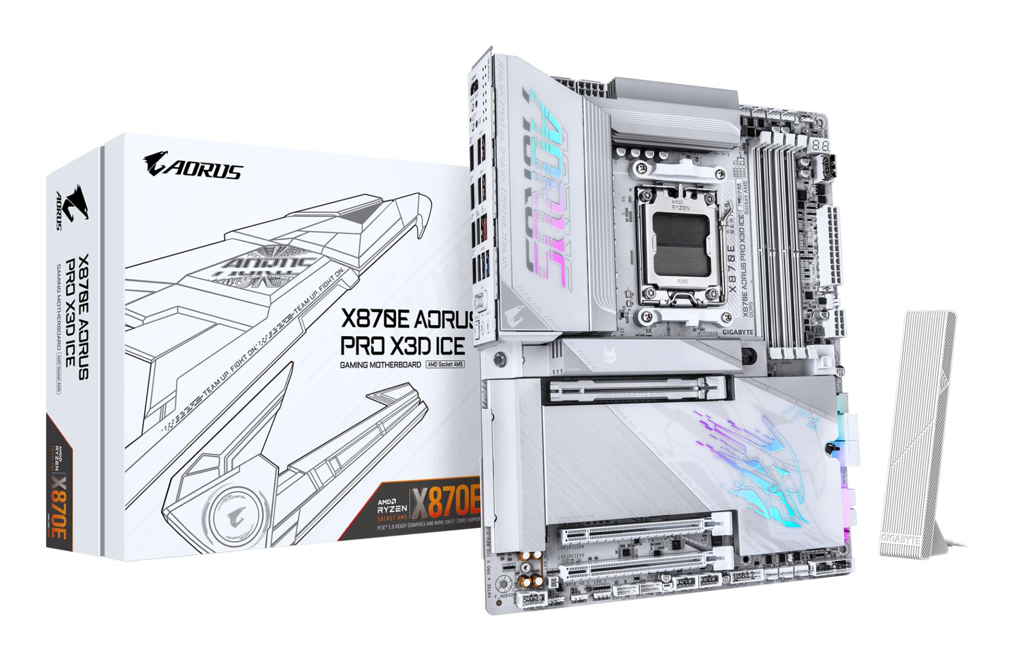 Mainboard GIGABYTE AMD X870E Socket AM5 ATX RAM DDR5-SDRAM 4xSlots Wi-Fi Yes Bluetooth Yes 4xNumber of M 2  M  slots X870E A PRO X ICE X870EAPROXICE