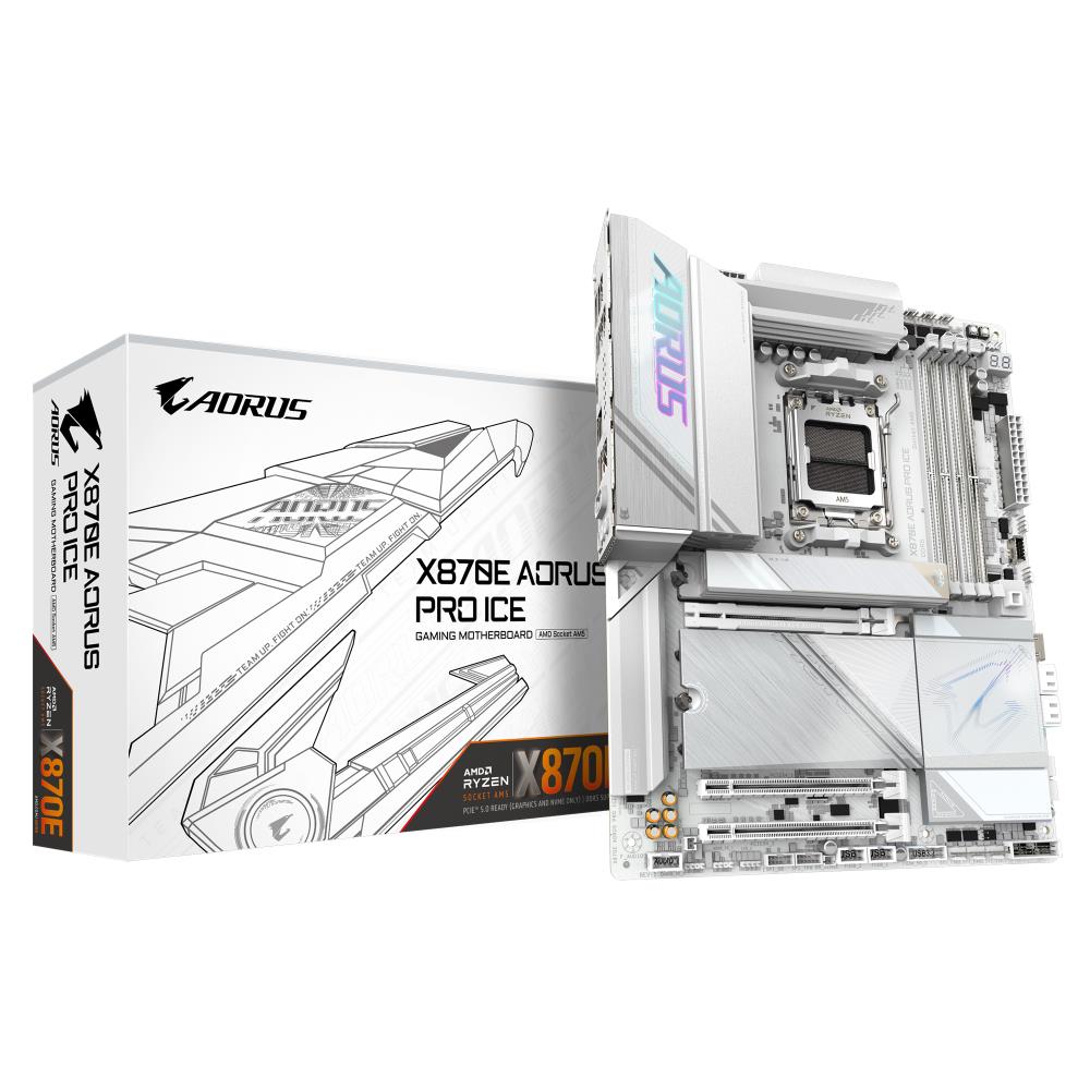 Mainboard GIGABYTE AMD X870E SAM5 ATX Memory DDR5 Memory slots 4 1xPCI-Express 3 0 4x 1xPCI-Express 4 0 4x  1xPCI-Express 5 0 16x 4xM 2 1xHDMI 2xUSB 2 0 7xUSB 3 2 2xUSB-C 1xOptical S PDIF 1xRJ45 2xAudio port X870EAORUSPROICE