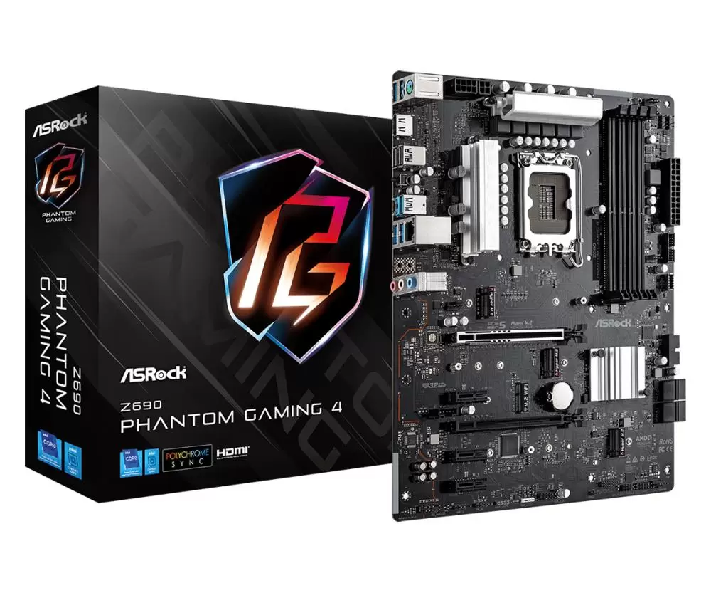 Mainboard ASROCK Intel Z690 Express LGA1700 ATX Memory DDR4 Memory slots 4 3xPCI-Express 3.0 1x 1xPCI-Express 4.0 4x	 1xPCI-Express 5.0 16x 3xM.2 1xHDMI 2xAudio-In 1xAudio-Out 2xUSB 2.0 1xUSB type C 5xUSB 3.2 1xPS 2 1xRJ45 Z690PHANTOMGAMING4
