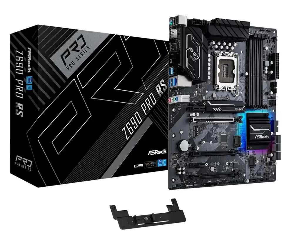Mainboard ASROCK Intel Z690 Express LGA1700 ATX Memory DDR4 Memory slots 4 2xPCI-Express 3.0 1x 1xPCI-Express 3.0 4x 1xPCI-Express 4.0 4x	 1xPCI-Express 5.0 16x 3xM.2 1xHDMI 1xDisplayPort 2xAudio-In 1xAudio-Out 2xUSB 2.0 4xUSB 3.2 1xPS 2 1xRJ45 Z690PRORS