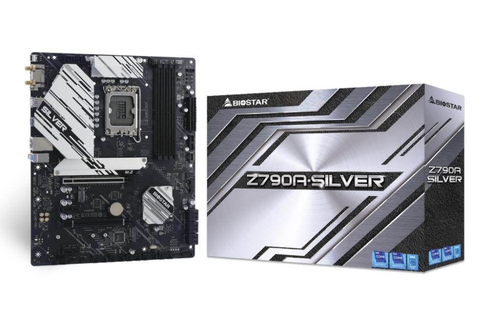 Mainboard BIOSTAR Intel Z790 LGA1700 ATX Memory DDR5 Memory slots 4 2xPCI-Express 3.0 1x 1xPCI-Express 4.0 16x 1xPCI-Express 5.0 16x 3xM.2 1xHDMI 1xDisplayPort 2xUSB 2.0 5xUSB 3.2 1xUSB-C 1xRJ45 3xAudio port Z790A-SILVER